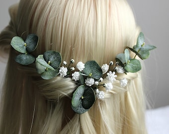 Eucalyptus Babys breath hair pins Greenery bridal hair piece