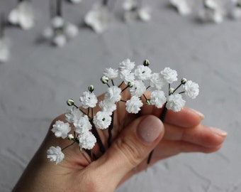 Babys Breath hair pin, Gypsophila flower hair pins