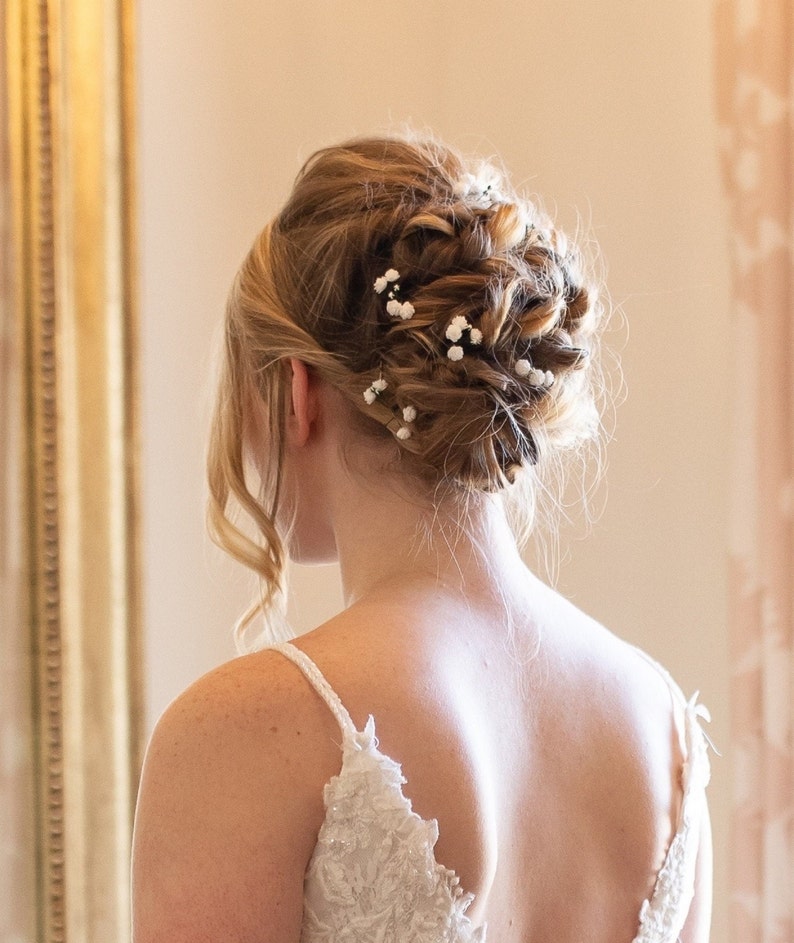 Babys Breath hair pins, Gypsophila flowers hair piece image 5