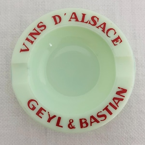 French Art Deco Jadeite Glass Ashtray - Vins D’Alsace Advertising by Geyl & Bastian, 1930s