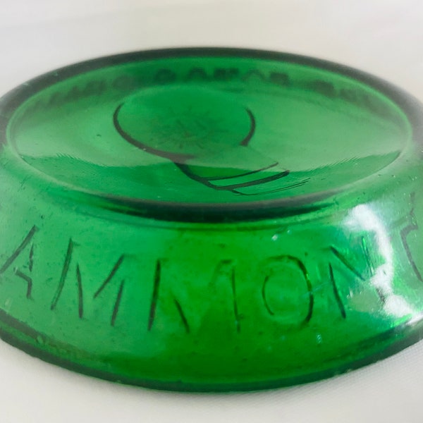 Antique RARE 1920s  advertising ashtray green glass for GRAMMONT la Lampe Fotos OPALINE