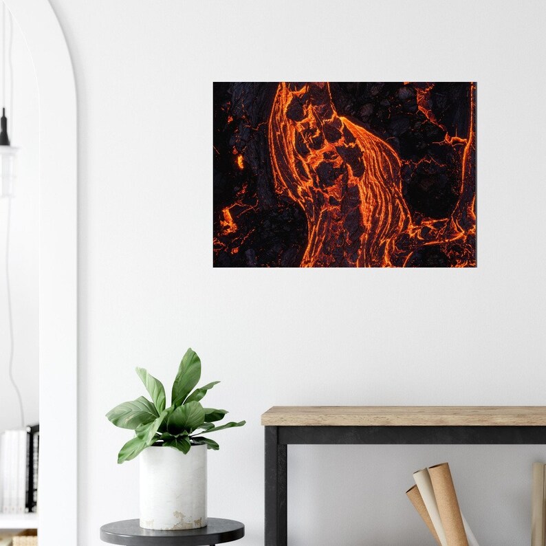 Top shot of lava river during Geldingadalur Volcano Eruption Iceland photography print A1 (59.4 x 84.1  cm)