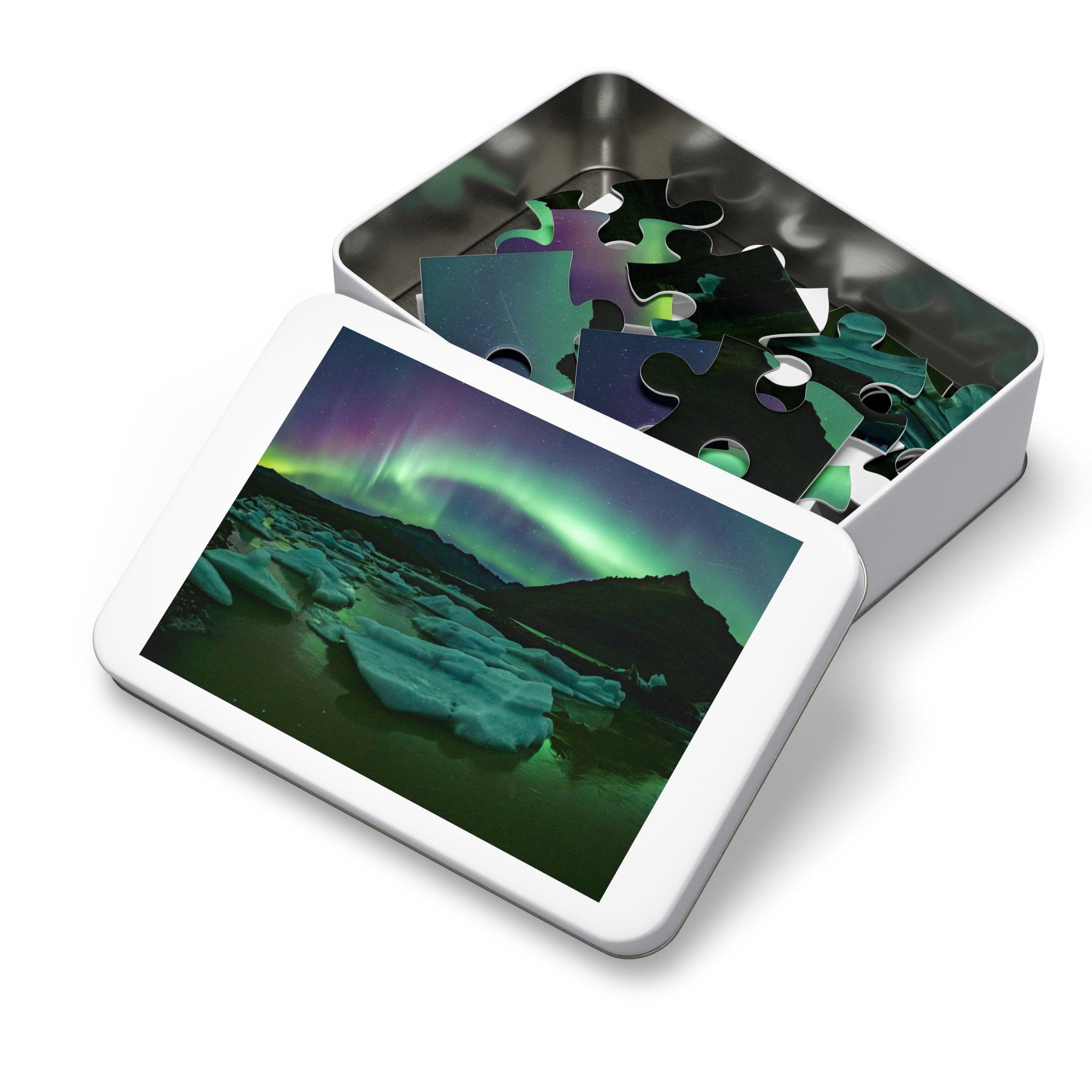 Ulmer Puzzleschmiede – Puzzle aurora borealis – 1000 pieces jigsaw puzzle –  Northern lights above the fishing village Hamnoy, Lofoten, Norway – BigaMart