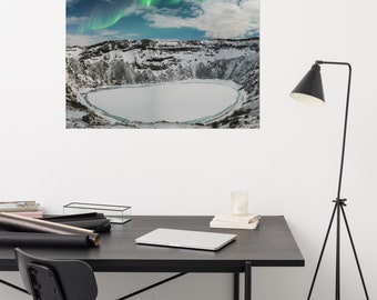 Kerid crater with northern lights | Aurora borealis Iceland Print