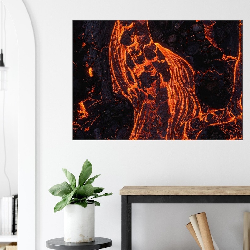 Top shot of lava river during Geldingadalur Volcano Eruption Iceland photography print A0 (84.1 x 118.9  cm)