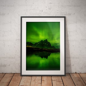Aurora Borealis over Vestrahorn| Iceland Art Print | Digital Download | modern printable home decor from Iceland