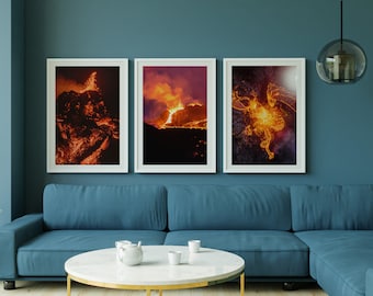 Volcano Prints Triptych - Geldingadalur Iceland Print - Fagradallsfjall Photography