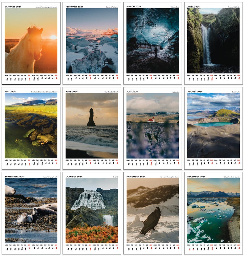 Iceland Calendar 2024 A3 landscape and travel photography calendar with photos of Iceland image 3