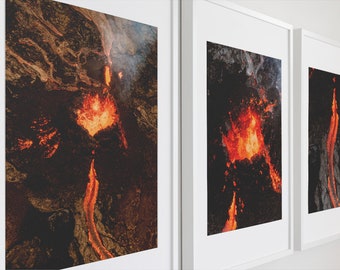 Volcano Prints Triptych - Geldingadalur Iceland Posters | Set of 3 photography wall art