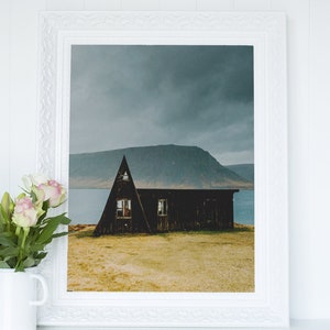 Secluded cabin in Westfjords printable | Iceland Art Print | Digital Download | Nordic Wall Art