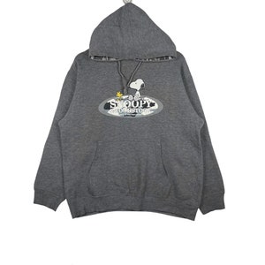 Rare !!! Vintage Peanuts Snoopy & Woodstock Hoodie Sweatshirt Big Logo Jumper Pullover Sweater Grey Colour Vtg 90s Cartoon Anime Large Size