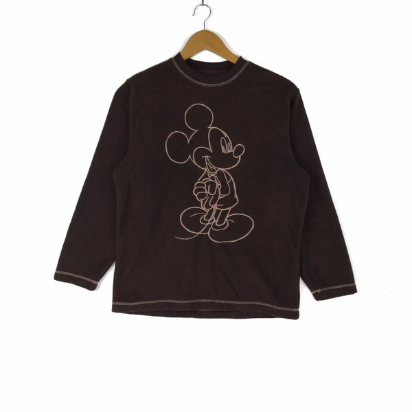 Vintage MICKEY MOUSE Fleece Sweatshirt Sweater vtg Cartoon Walt Disney Embroidery Big Logo Jumper Pullover Crewneck Medium Size 90s Anime