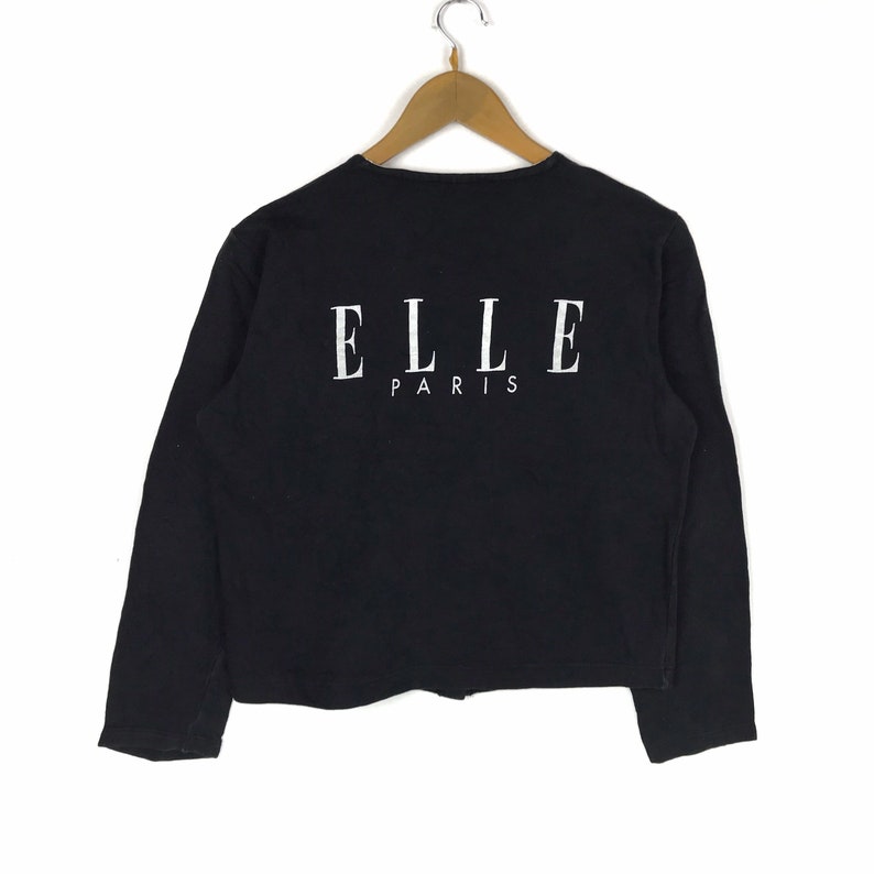 Rare !! Vintage ELLE Button Up Jacket vtg Designer Sweater Black Color Sweatshirt Pullover fashion Streetwear vtg ELLE PARIS Shirt 90s Dope