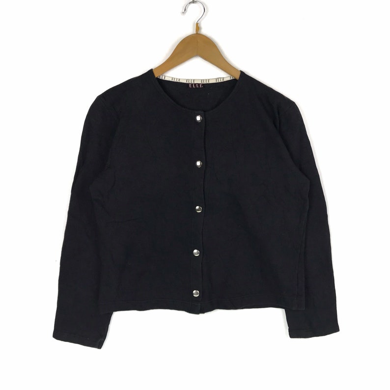 Rare !! Vintage ELLE Button Up Jacket vtg Designer Sweater Black Color Sweatshirt Pullover fashion Streetwear vtg ELLE PARIS Shirt 90s Dope