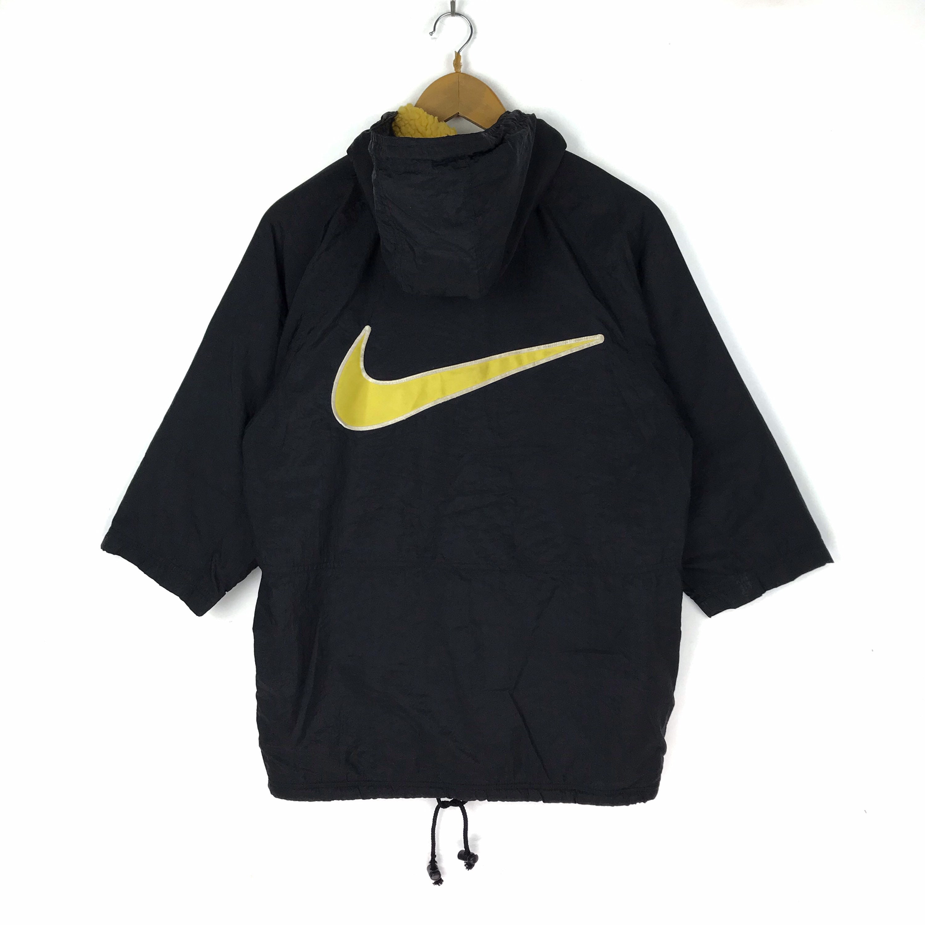 Rare !! Vintage Nike Sherpa Lined Hoodie Jacket Jumper Pullover Embroidery Big Logo Black Colour Streetwear Hip Hop Swag 90s Dope Large Size