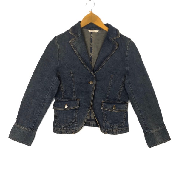 Rares !!! Veste en jean vintage MCM de marque de luxe, belle veste design, style streetwear, couleur bleue, taille moyenne