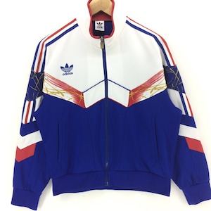 Rare !!! Vintage 90s ADIDAS Trefoil Jacket vtg Adidas Sweater Big Logo Multicolor Color Block Nice Design Shirt Retro Hip Hop M Size