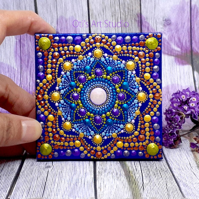 GOLDBLUE MANDALA Original Artwork on Mini Canvas