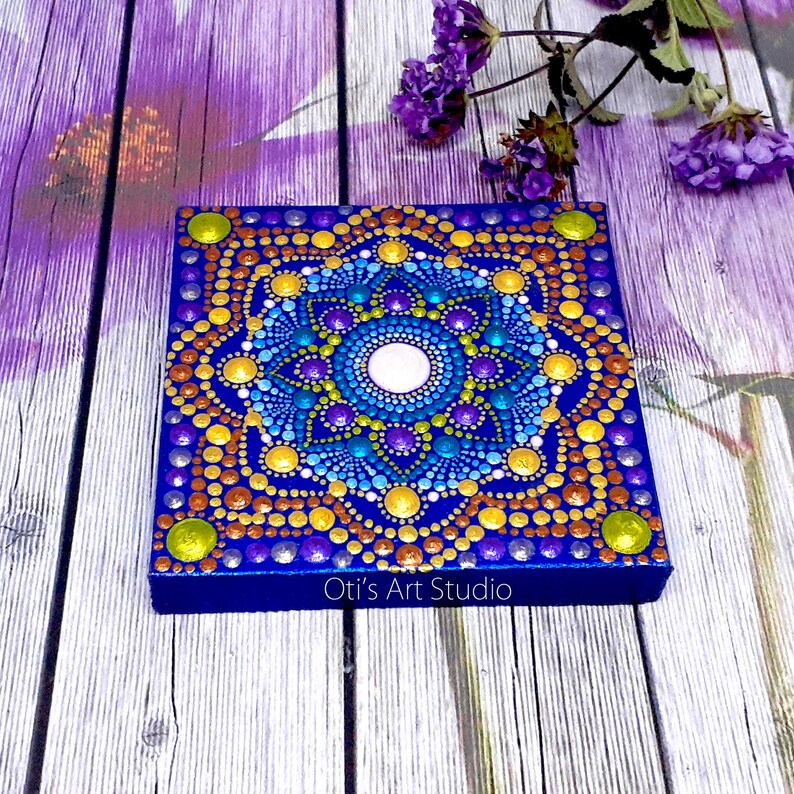 GOLDBLUE MANDALA Original Artwork on Mini Canvas