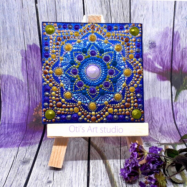 GOLDBLUE MANDALA Original Artwork on Mini Canvas