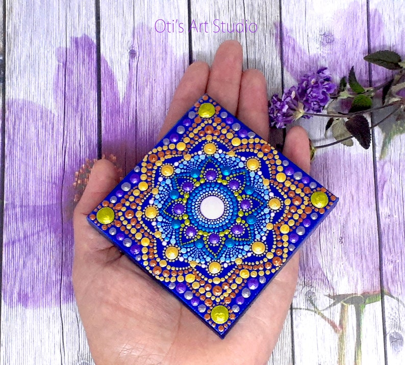 GOLDBLUE MANDALA Original Artwork on Mini Canvas