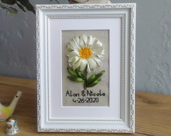 Silk flower in frame 4th anniversary gift her 12th Linen  wedding anniversary gift for him Linen gift for men