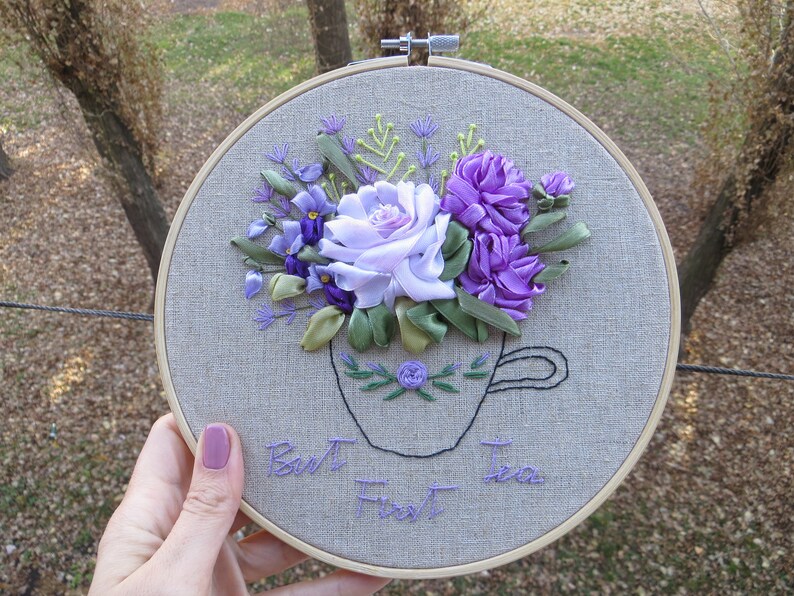 Silk ribbon embroidery hoop art Hand Embroidered flower hoop Etsy