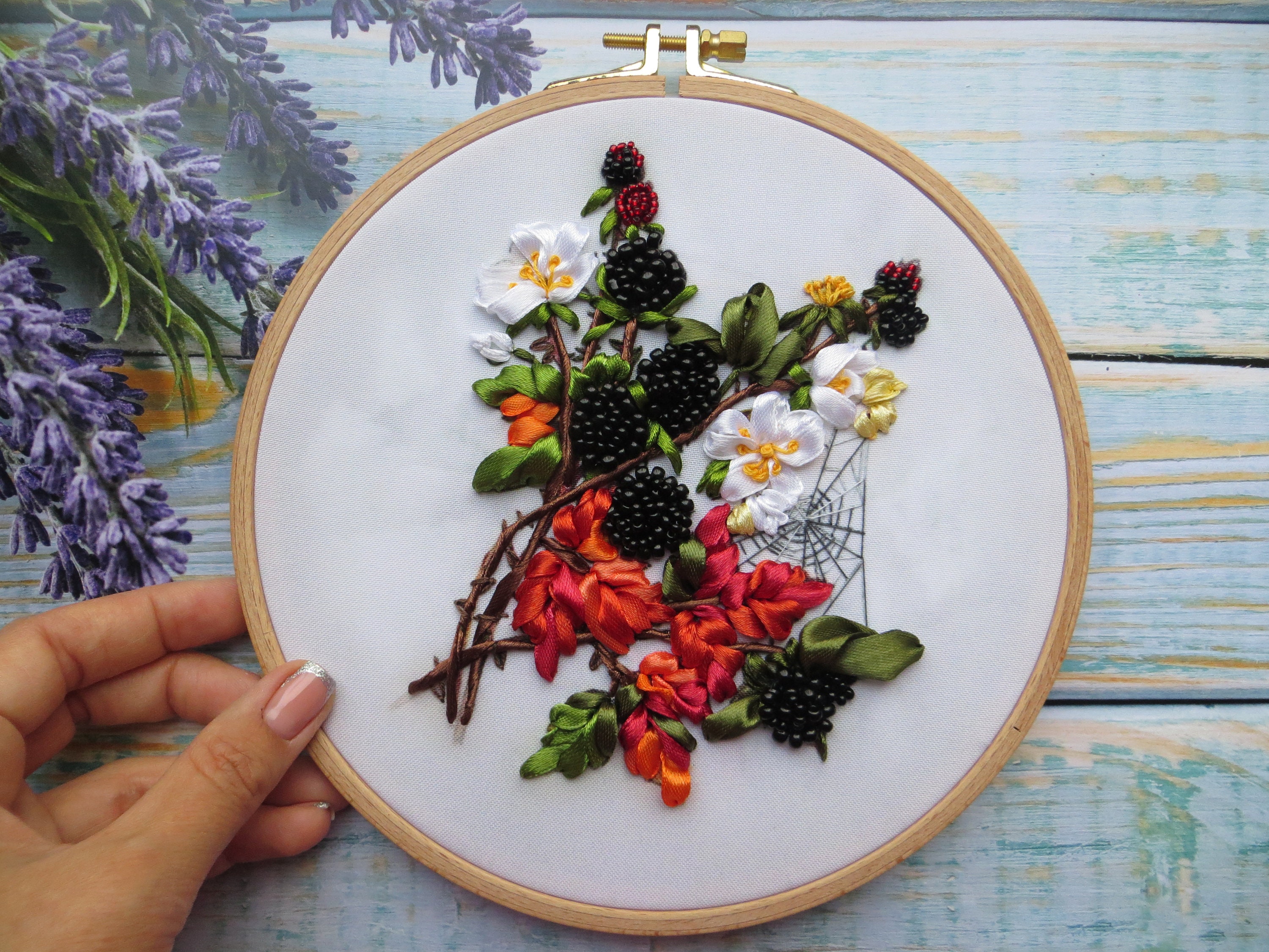 Silk Ribbon Embroidery KIT Beginner DIY Beaded Wall Art Flower Etsy