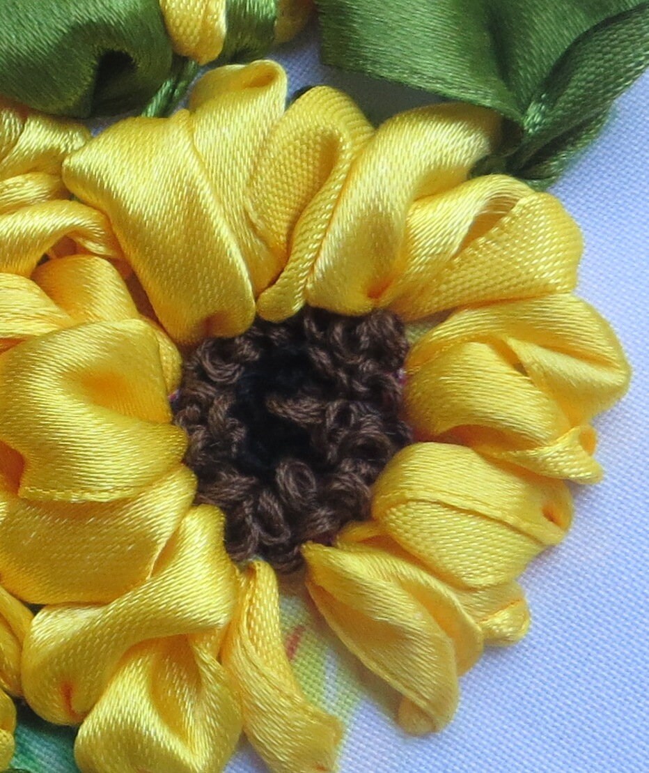 Silk ribbon embroidery kit for beginner Sunflower embroidery Etsy