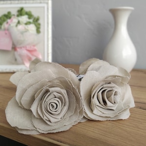 Linen rose with long stem 4th wedding anniversary gift for her Linen flower anniversary for wife