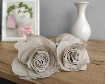 Linen rose with long stem 4th wedding anniversary gift for her Linen flower anniversary for wife