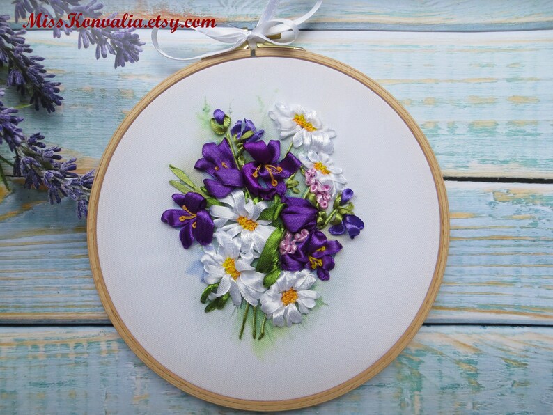 Silk Ribbon Embroidery Kit Diy Embroidery Hoop Embroidered Etsy