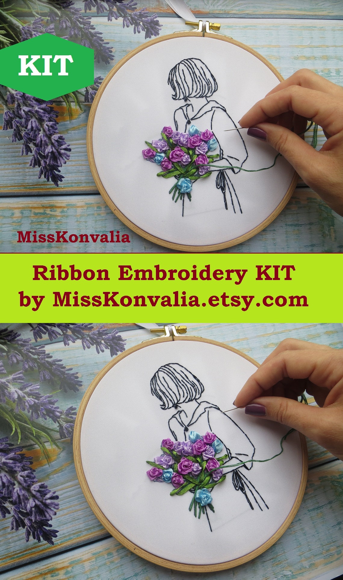 Silk ribbon embroidery KIT beginner DIY wall art hand Etsy