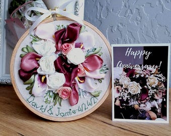 Custom Wedding Bouquet Embroidery Linen Cotton Anniversary Keepsake Ornament