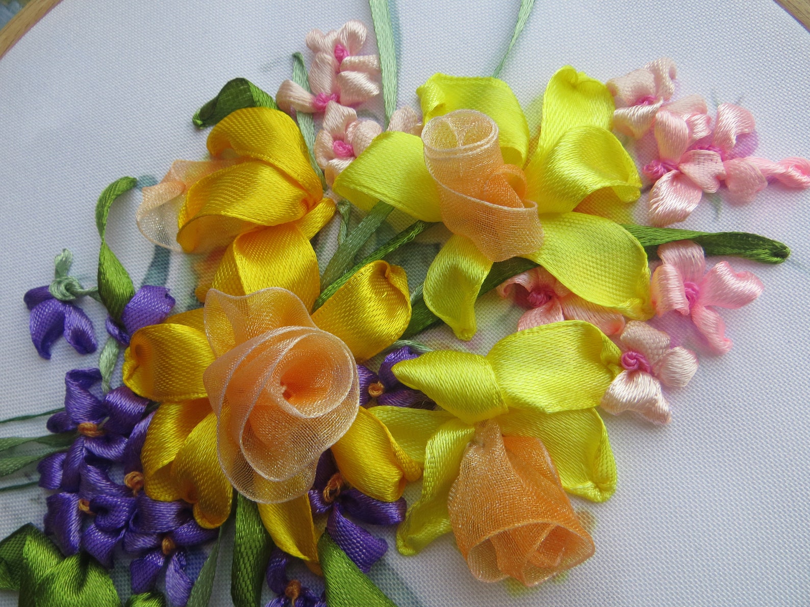 Silk ribbon embroidery kit full for beginner daffodil spring Etsy