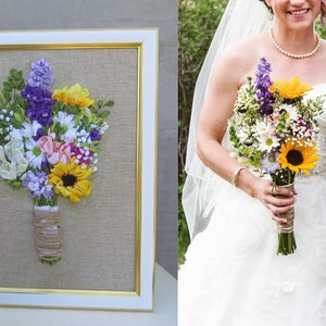4th anniversary gift for wife 12th anniversary Linen wedding anniversary gift for her Embroidery bouquet replica