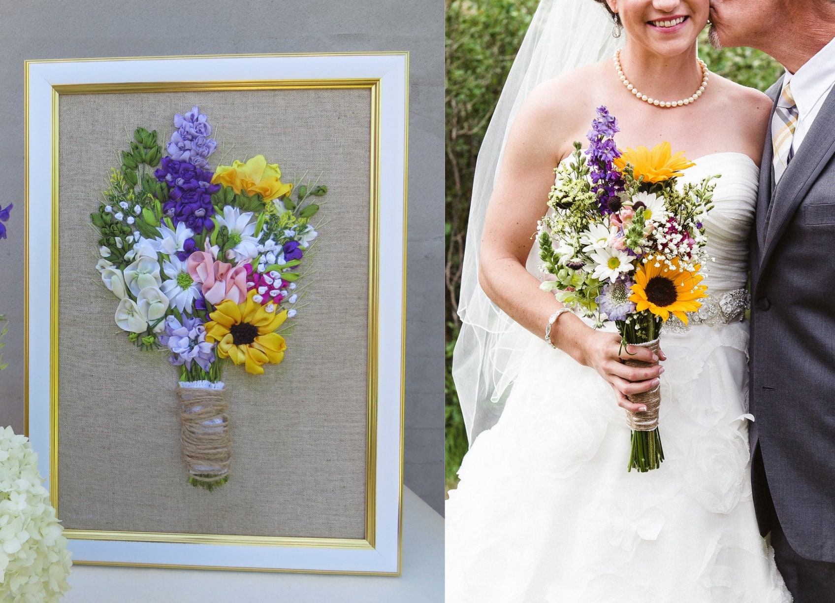 4th anniversary gift for wife 12th anniversary Linen wedding anniversary gift for her Embroidery bouquet replica