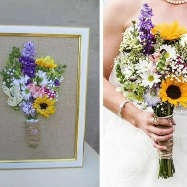 4th anniversary gift for wife 12th anniversary Linen wedding anniversary gift for her Embroidery bouquet replica