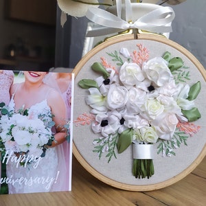 12th anniversary gift for her 4th anniversary gift for wife Linen wedding anniversary Custom Wedding bouquet Embroidery