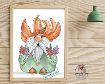 Autumn Gnome - Digital Art - Gnome Art -  Fall Home Decor - Wall Decor - Autumn Print - Digital Download