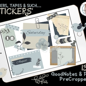 Papers and Tapes Digital Stickers, Color Midnight Ocean, GoodNotes Stickers, PNGs, Planner Stickers, Clip Art, Pre-Cropped Stickers