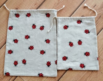 Drawstring Ladybird bag,linen Ladybird bag,gift packaging,Reusable Produce Bag,Zero Waste Bags,Organic Linen Bag,Eco-Friendly Bag,Market bag