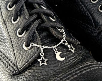 Stars & Moon Boot Lace Charms Set– Silver Shoe Charm Jewelry