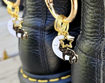 Katzen Anhänger & Halbmond Stiefel Anhänger mit Glöckchen