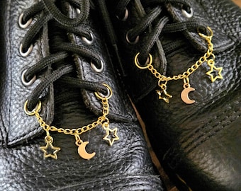 Moon & Star Boot Lace Charms Set– Gold Celestial Shoe Charm Jewelry