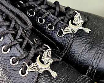 Luna Moth Shoe Lace Charms, Silver Combat Boot Charm Set