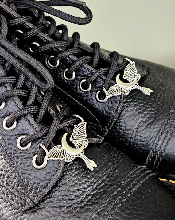 Luna Moth Shoe Lace Charms, Silver Combat Boot Charm Set