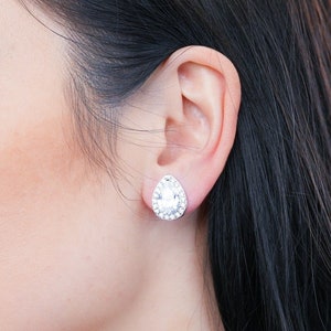Crystal stud earrings tear drop stud earrings minimalist earrings crystal pear studs silver bridesmaids earrings Quinceanera Jewelry Set