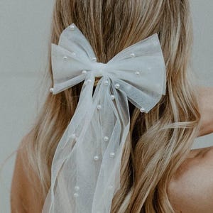 Bridal Bow Bachelor Party Pearl Veil Pearl Bride Hair Bow Bride Veil Bow Bridal Hair Accessory Wedding Hair Accessories for Bride