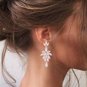 Crystal Bridal Earrings Drop Earrings Silver Wedding Jewelry Crystal Leaf Earrings Rose Gold Bridal Jewelry Silver bridal earrings